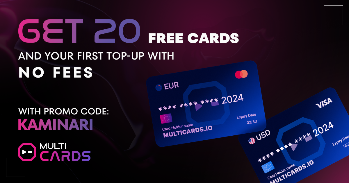 Get 20 FREE virtual cards and your first top-up with NO fees on Multicards.io